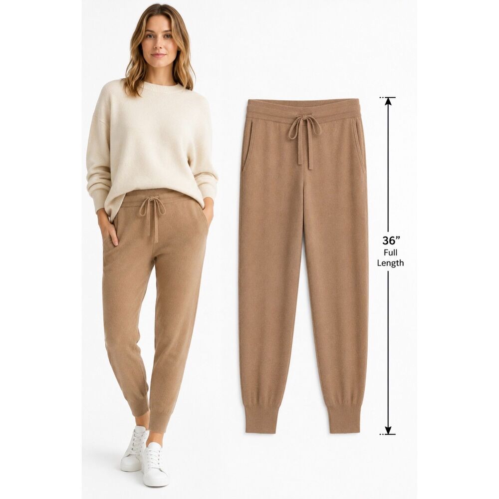 NAADAM 100% Cashmere Knit Jogger Pants Women M Camel Lounge Pull On Pockets